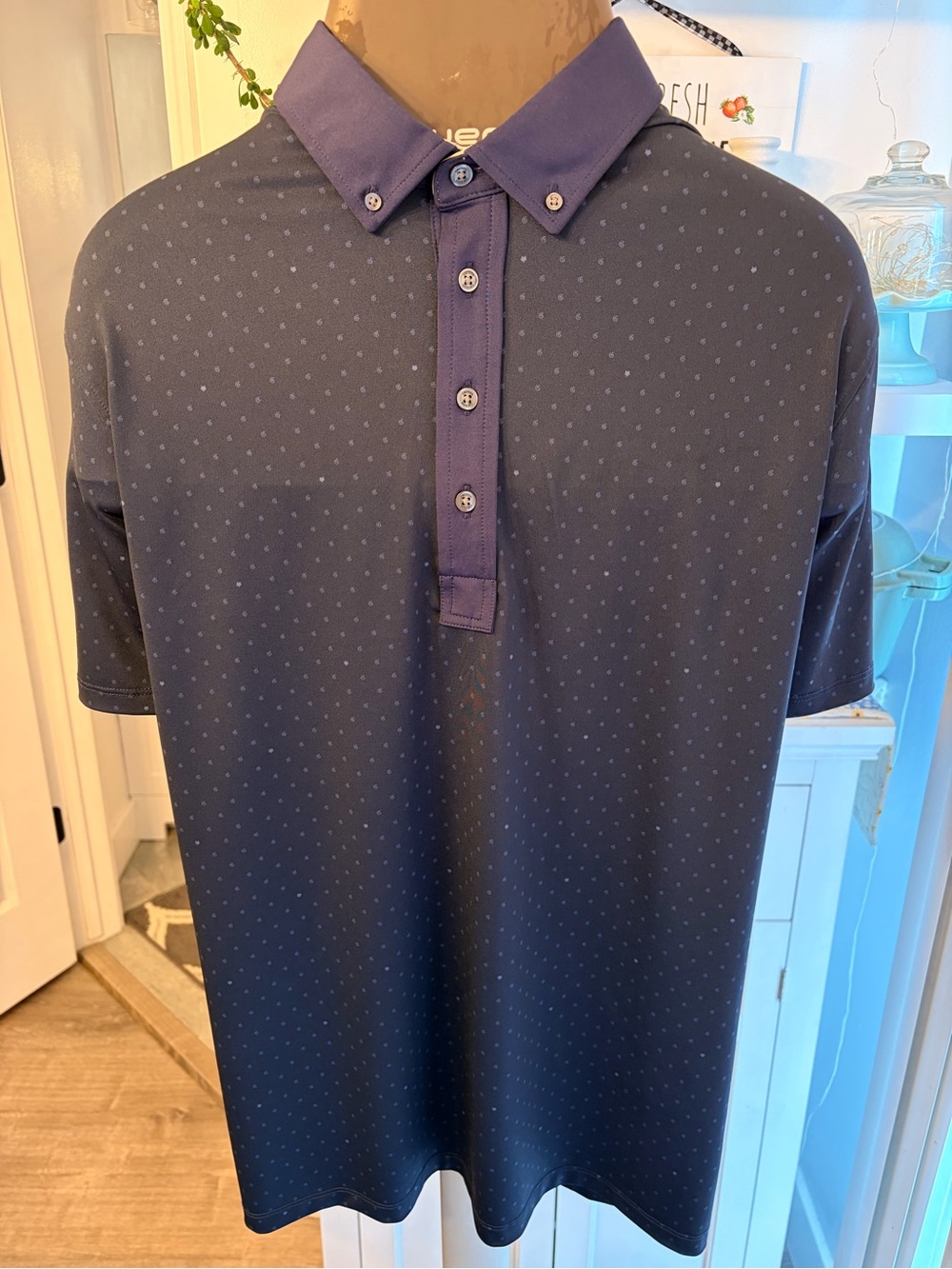 Greyson Navy Microdot Performance Polo